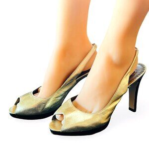 Jessica Simpson Gold Peep-toe Slingback Pumps